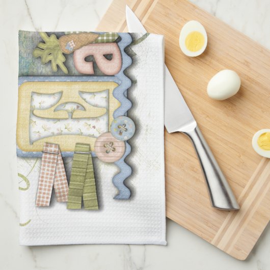 Romantic Happy Paast Bunny Greeting Kitchen Towel Theedoek (Quarter Fold)