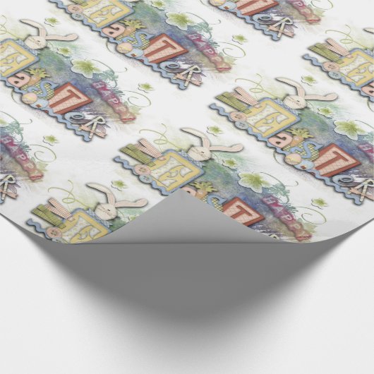 Romantic Happy Paast Bunny Greeting Wrapping Cadeaupapier (Hoek)