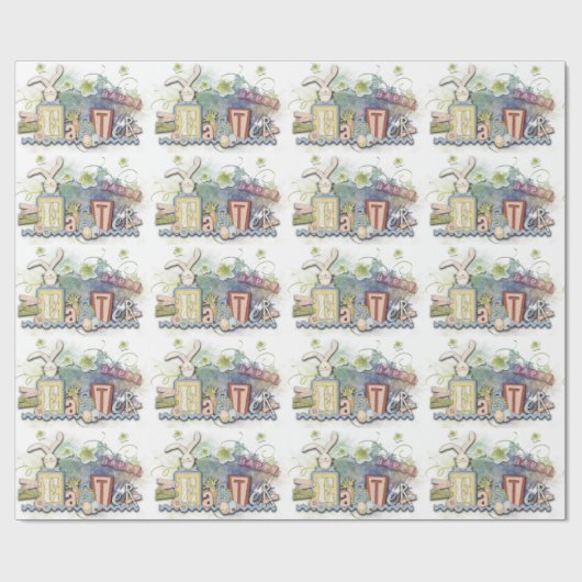 Romantic Happy Paast Bunny Greeting Wrapping Cadeaupapier (Vlak)