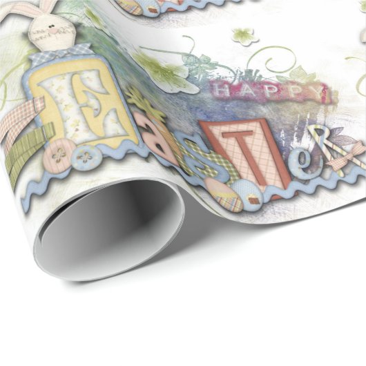 Romantic Happy Paast Bunny Greeting Wrapping Cadeaupapier (Rol Hoek)