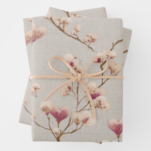 Romantic Heart Blossom Wrapping Paper – Soft  (In situ)