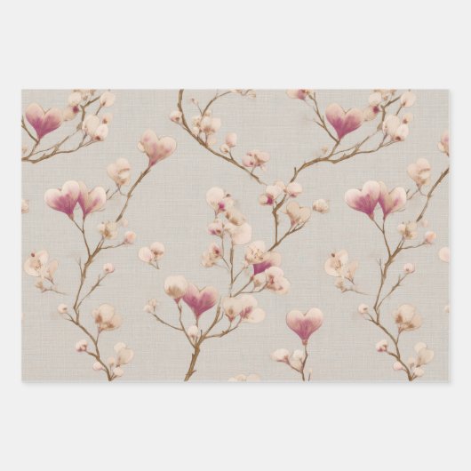 Romantic Heart Blossom Wrapping Paper – Soft  (Voorkant)