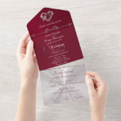 Romantic Heart & Calligraphy - Burgundy/Silver All In One Uitnodiging (Afscheurbaar)