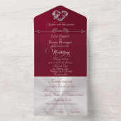Romantic Heart & Calligraphy - Burgundy/Silver All In One Uitnodiging (Binnen)