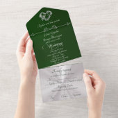 Romantic Heart & Calligraphy - Emerald/Silver All In One Uitnodiging (Afscheurbaar)