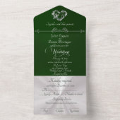 Romantic Heart & Calligraphy - Emerald/Silver All In One Uitnodiging (Binnen)
