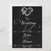 Romantic Heart & Calligraphy on Black - Wedding Kaart (Voorkant)