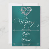 Romantic Heart & Calligraphy on Teal - Wedding Kaart (Voorkant)