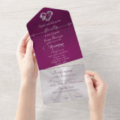 Romantic Heart & Calligraphy - Purple/Silver All In One Uitnodiging (Afscheurbaar)
