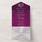 Romantic Heart & Calligraphy - Purple/Silver All In One Uitnodiging (Binnen)