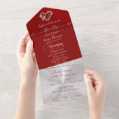 Romantic Heart & Calligraphy - Red/Silver All In One Uitnodiging (Afscheurbaar)