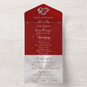 Romantic Heart & Calligraphy - Red/Silver All In One Uitnodiging (Binnen)
