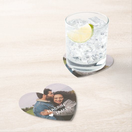Romantic Heart Frame Custom Couple Photo Kartonnen Onderzetters (Insitu)