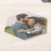 Romantic Heart Frame Custom Couple Photo Kartonnen Onderzetters (Schuin)
