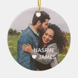 Romantic Heart Frame Custom Couple Photo Keramisch Ornament