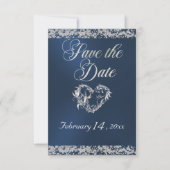 Romantic Heart & Glitter on Blue Save The Date (Voorkant)
