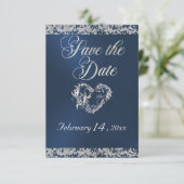 Romantic Heart & Glitter on Blue Save The Date (Staand voorkant)