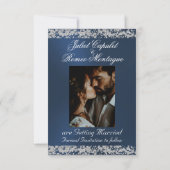 Romantic Heart & Glitter on Blue Save The Date (Achterkant)
