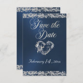 Romantic Heart & Glitter on Blue Save The Date (Voorkant / Achterkant)