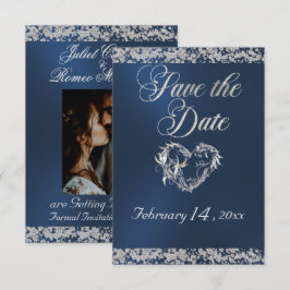 Romantic Heart & Glitter on Blue Save The Date