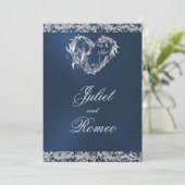 Romantic Heart & Glitter on Blue Wedding Kaart (Staand voorkant)