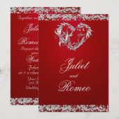 Romantic Heart & Glitter on Red Wedding Kaart (Voorkant / Achterkant)