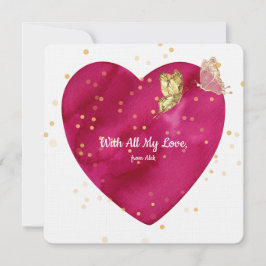 Romantic Heart & Gold Butterfly Valentine Card Feestdagenkaart