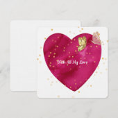 Romantic Heart & Gold Butterfly Valentine Card Feestdagenkaart (Voorkant / Achterkant)