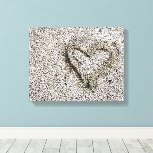 Romantic Heart in Zand Foto Canvas Afdruk (Insitu (Houten vloer))