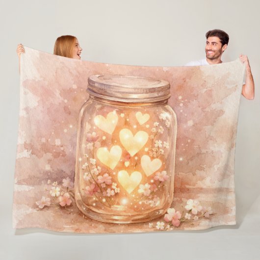 Romantic Heart Jar Throw Blanket Fleece Deken (In situ)