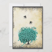 Romantic Heart Leaf Blauwgroen Tree Love Bird Wedd Kaart (Achterkant)