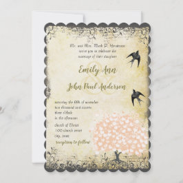 Romantic Heart Leaf roze Tree Love Bird Wedding Kaart