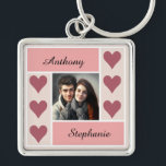 Romantic Heart Lijst Gift - Voeg je eigen foto toe Sleutelhanger<br><div class="desc">Een schattig,  minimaal romantisch lijst met harten en aangepaste namen en foto's</div>