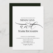 Romantic Heart Line Script Black Green Wedding Kaart (Voorkant / Achterkant)