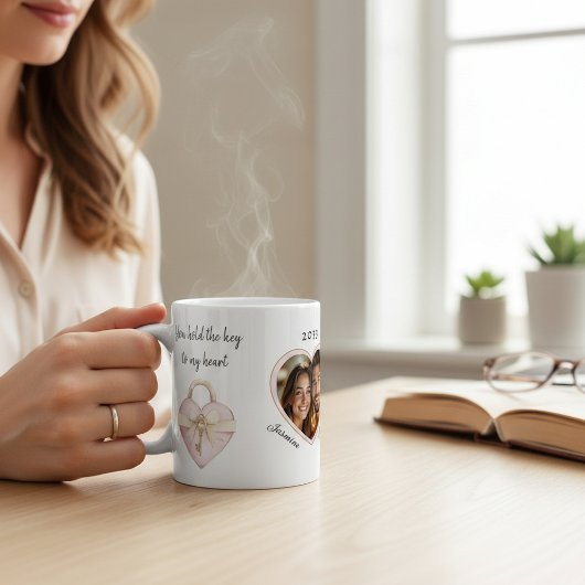 Romantic Heart Lock Couple Photo Mug Koffiemok