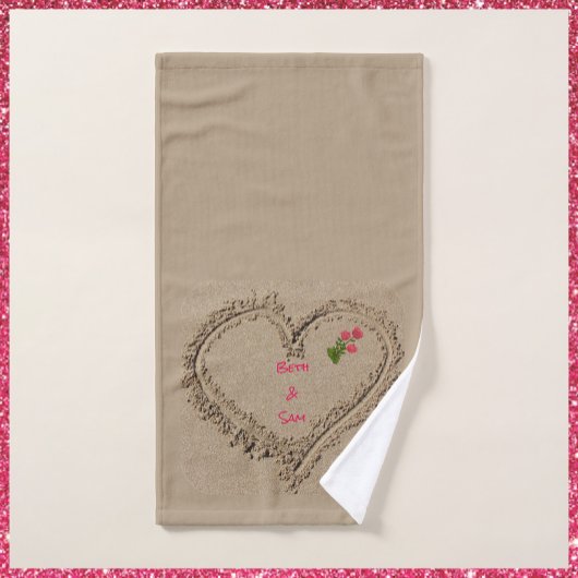 Romantic Heart Ocean Beach Sand Bad Handdoek