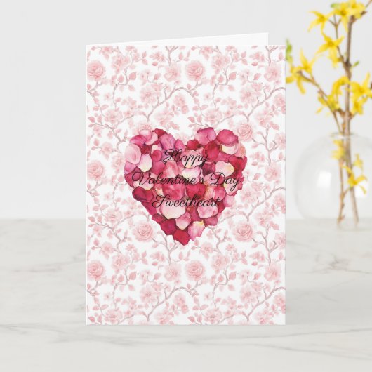 Romantic Heart Rose Petals Valentine's Day Kaart (Gele Bloem)
