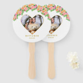 Romantic Heart & Roze Flowers Handwaaier (Voorkant en achterkant)