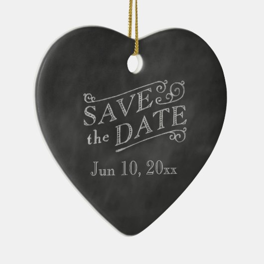 Romantic Heart Save the Date on Chalkboard Keramisch Ornament (Rechts)