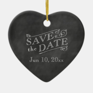 Romantic Heart Save the Date on Chalkboard Keramisch Ornament