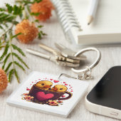 Romantic Heart-Shaped Duck Couple, Valentijnsdag Sleutelhanger (Voorkant Rechts)