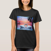 Romantic Heart Swans Tropical Sunset Paradise T-shirt (Voorkant)