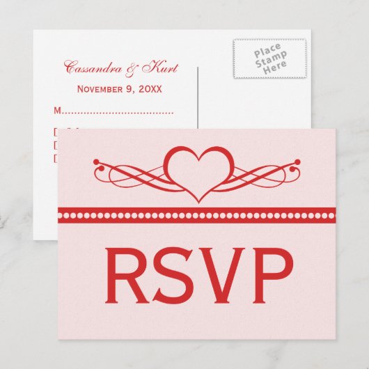 Romantic Heart Swirls RSVP Briefkaart (Voorkant / Achterkant)