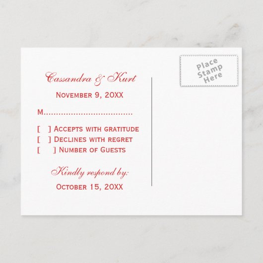Romantic Heart Swirls RSVP Briefkaart (Achterkant)