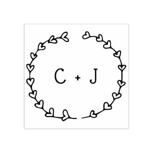 Romantic Heart Wreath Personalized Monogram Rubberstempel