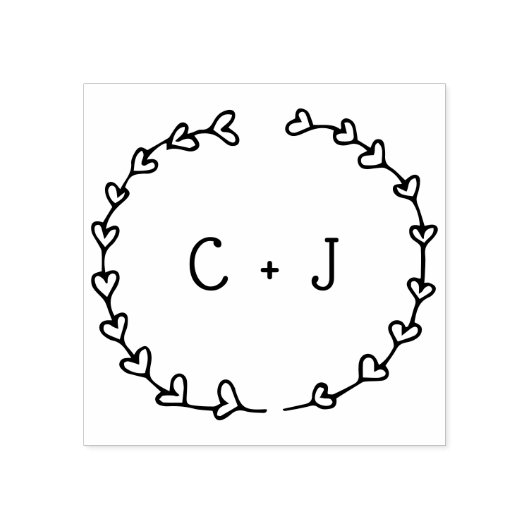 Romantic Heart Wreath Personalized Monogram Rubberstempel (Afrduk)