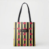 Romantic Hearts Black & Gold Stripes personalisere Tote Bag (Voorkant)