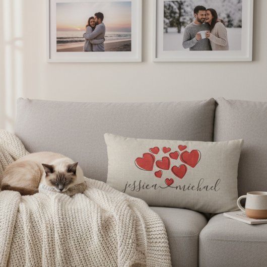 Romantic Hearts Custom Names Pillow voor Passen ge Kussen