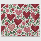 Romantic Hearts Meets Botanical Elegance Rustic  Cadeaupapier (Vlak)
