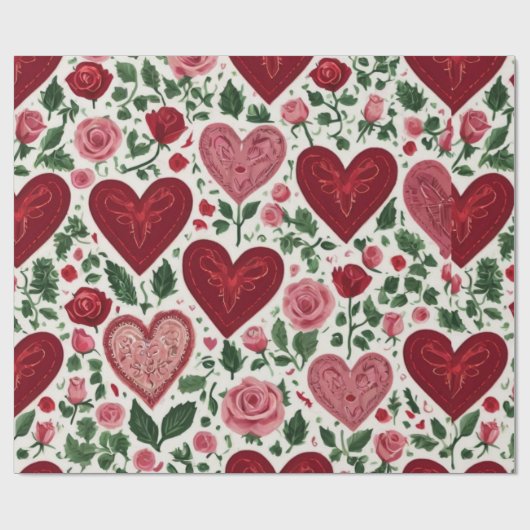 Romantic Hearts Meets Botanical Elegance Rustic  Cadeaupapier (Vlak)